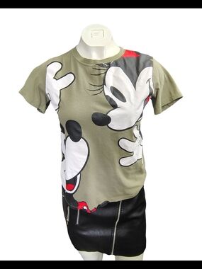 Disney Olive Green Mickey Face Short Sleeve Tee
